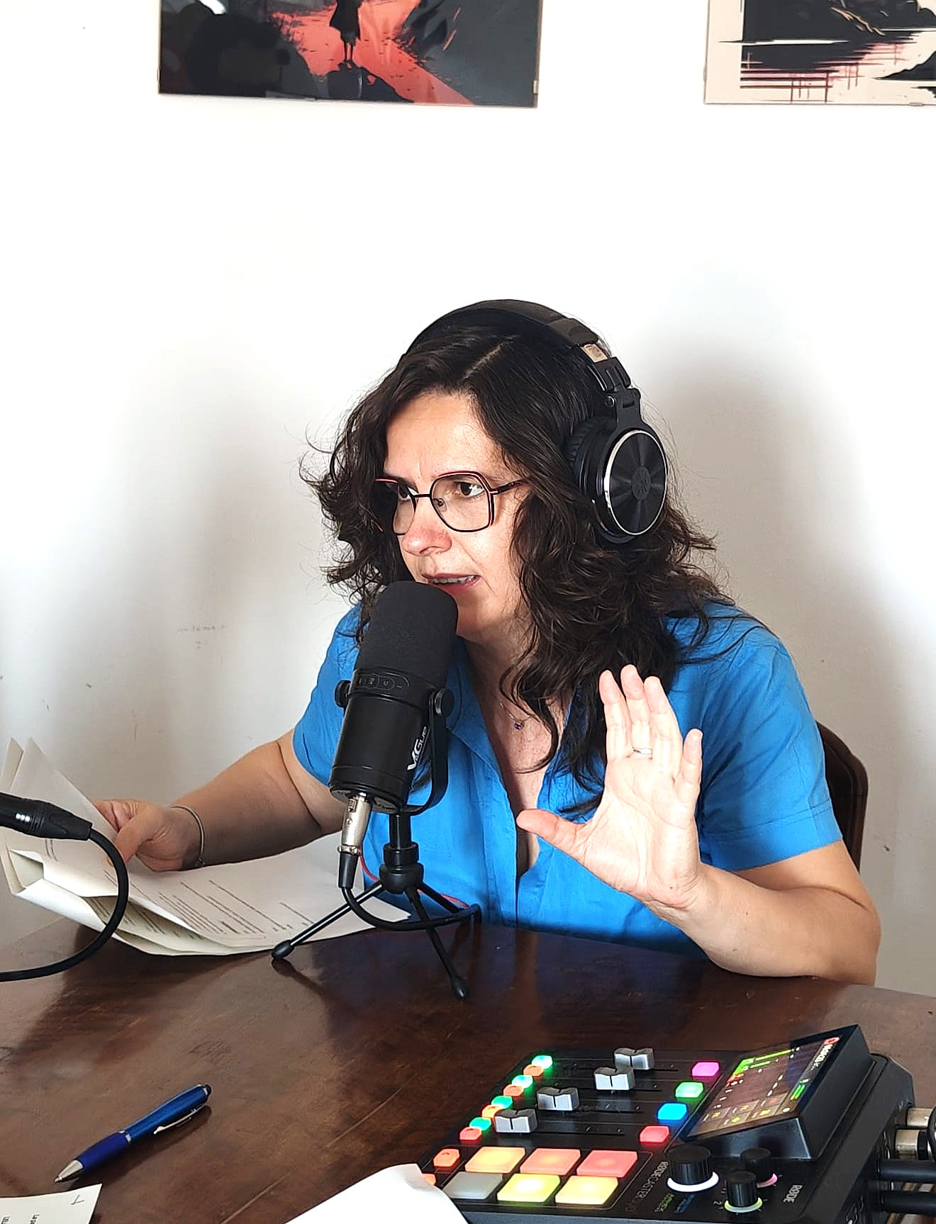 Mirela recording the My Italian Space podcast