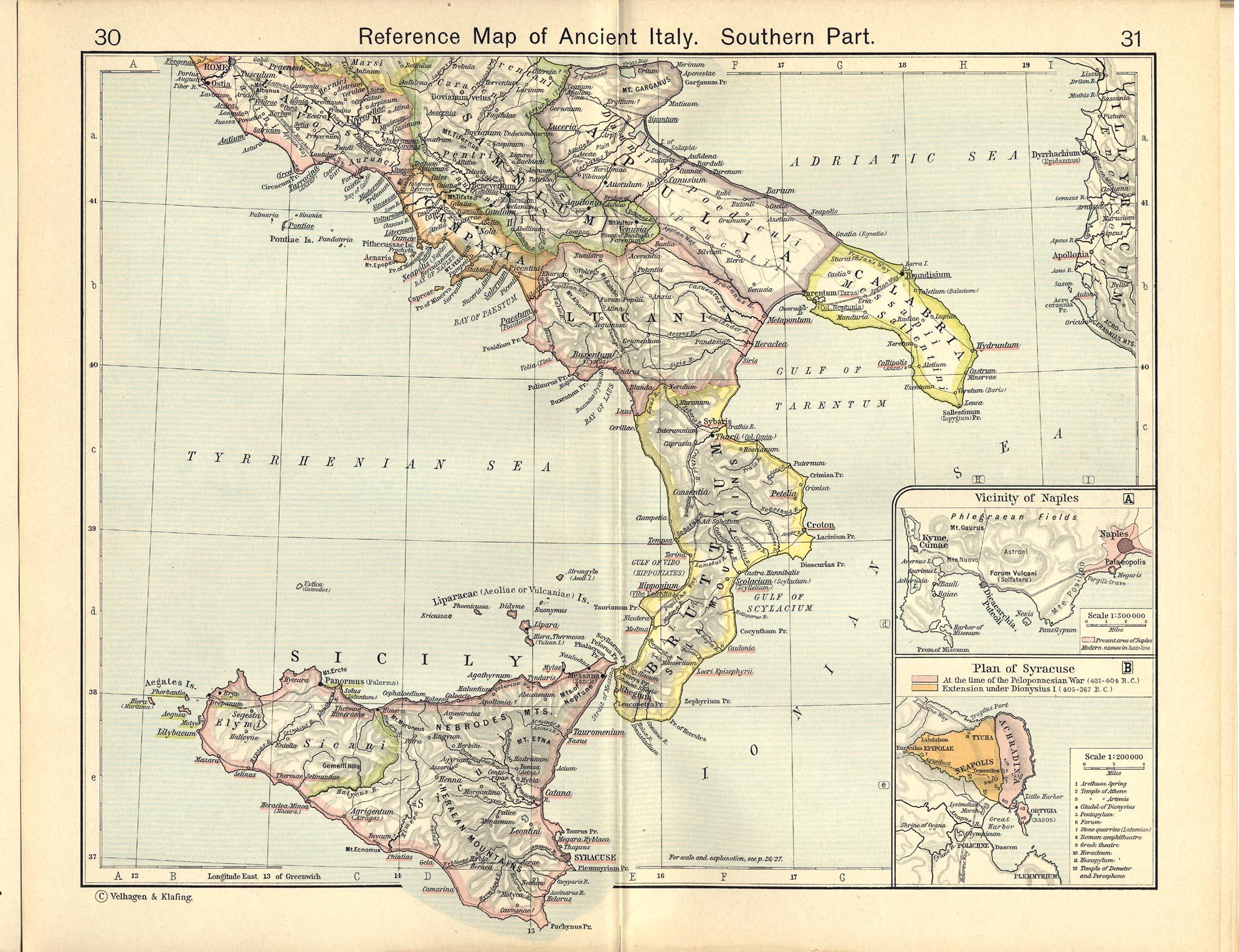 Mappa dell'Italia antica e dell'Italia meridionale